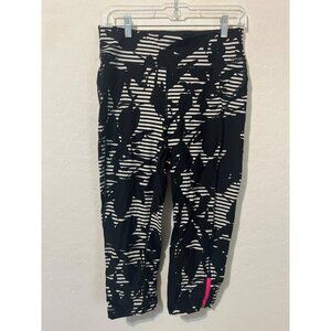 Tommy Hilfinger Sport Sz L Nylon Spandex Striped Floral Black White Pink Legging